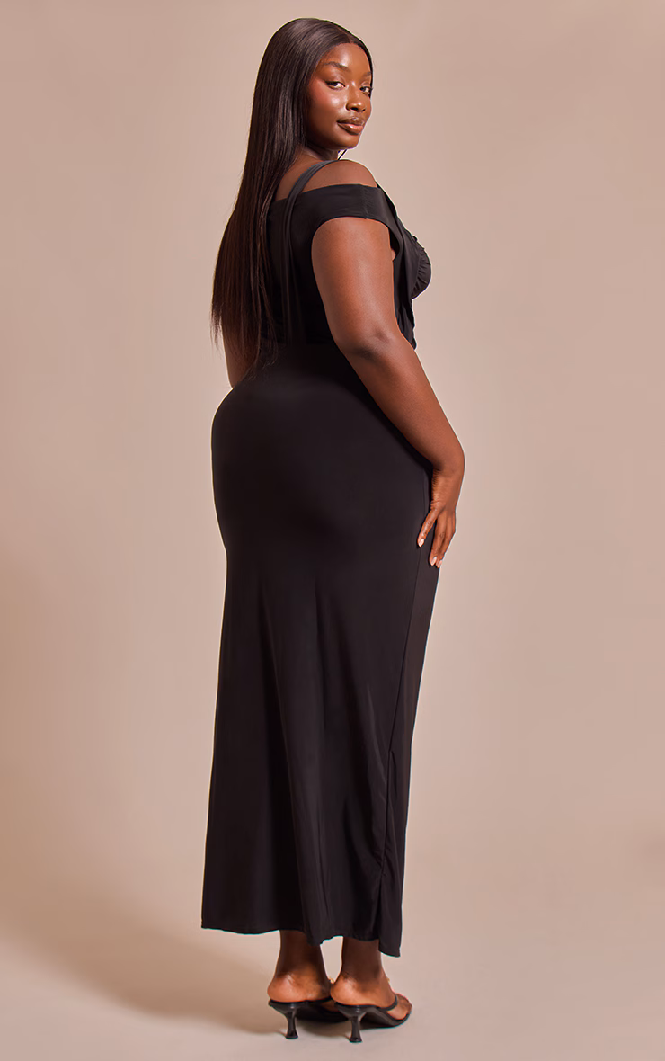 Plus Black Slinky Twist Detail Maxi Dress