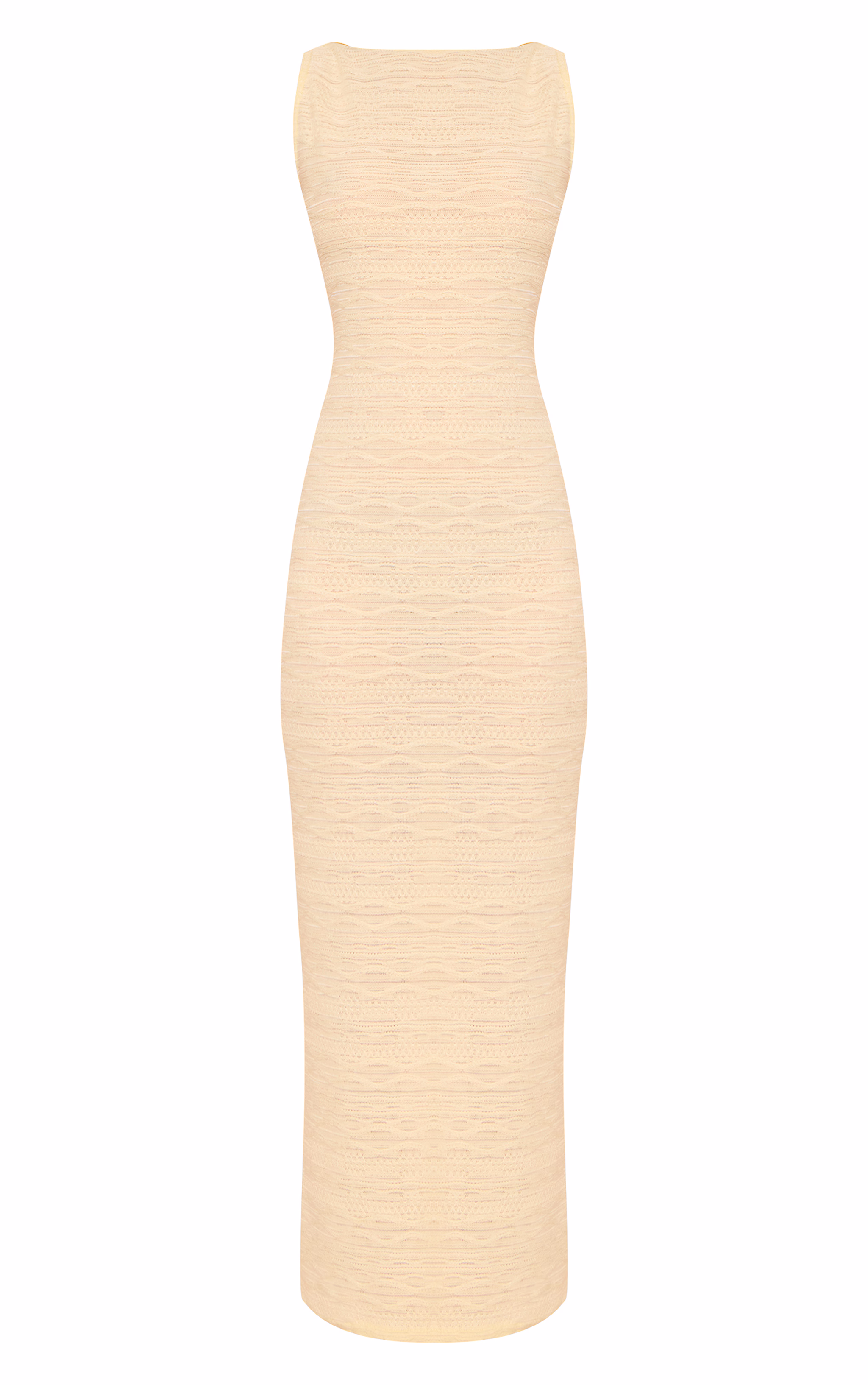 Butter Yellow Textured Boat Neck Maxi Dress