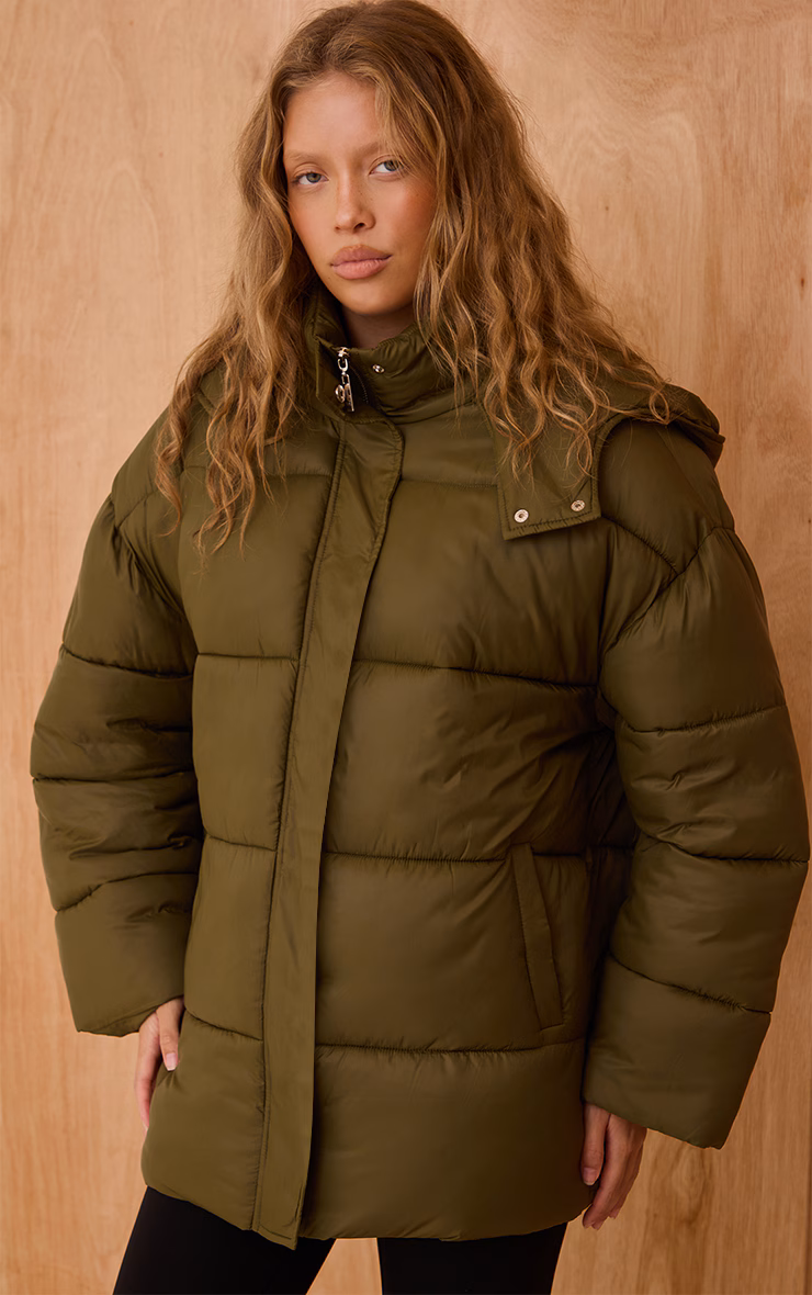 Olive Oversized Hooded Puffer Jacket