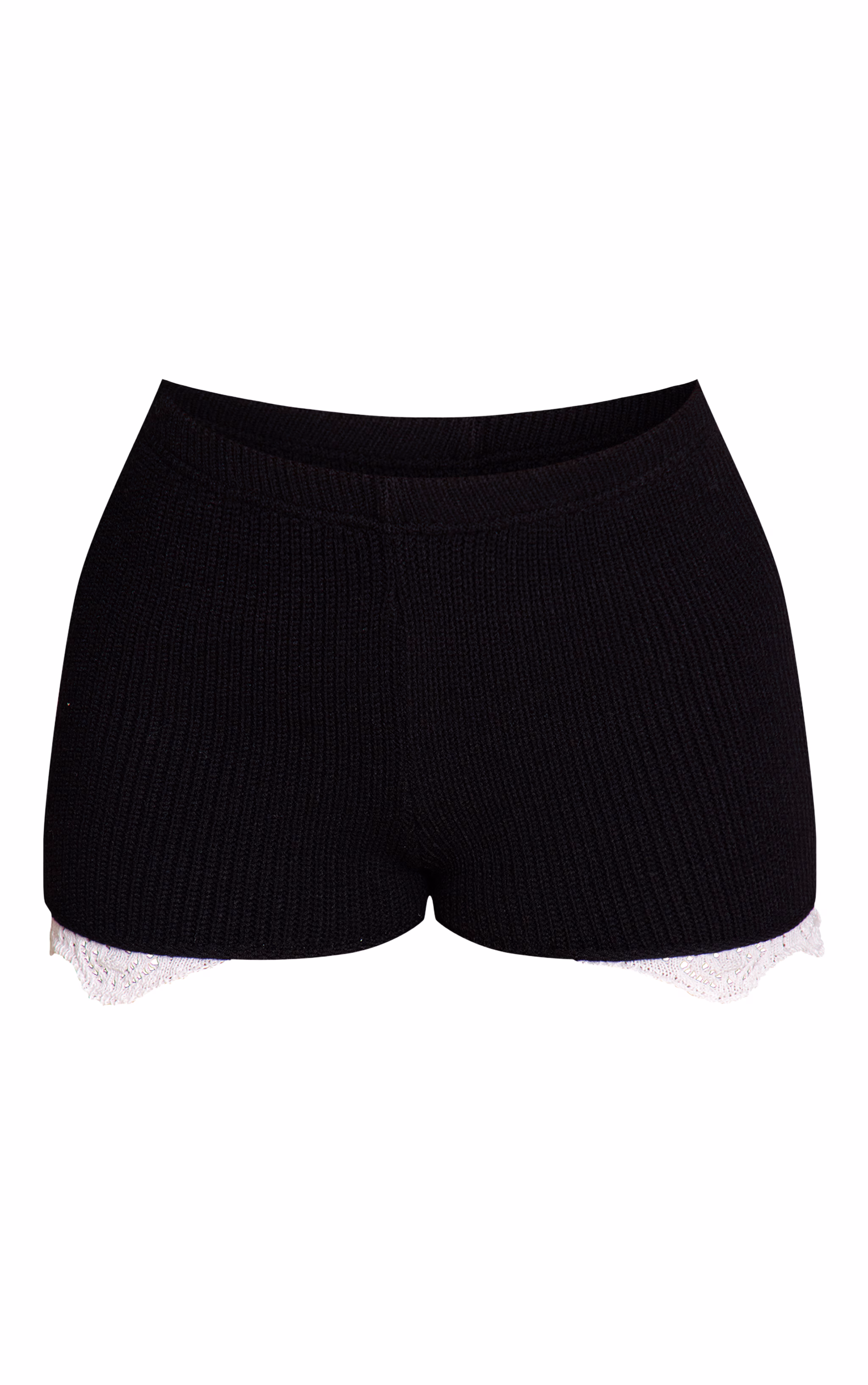 Petite Black Trim Detail Knit Mini Shorts