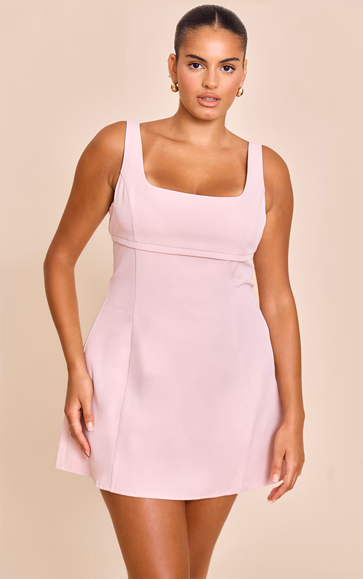 Plus Baby Pink Tailored Woven Bust Seam Detail Shift Dress