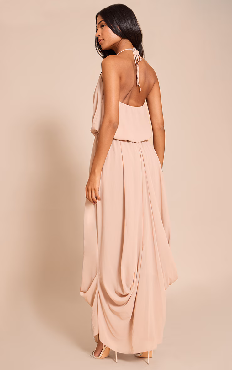 Tall Beige Chiffon Drape V Neck Shift Maxi Dress