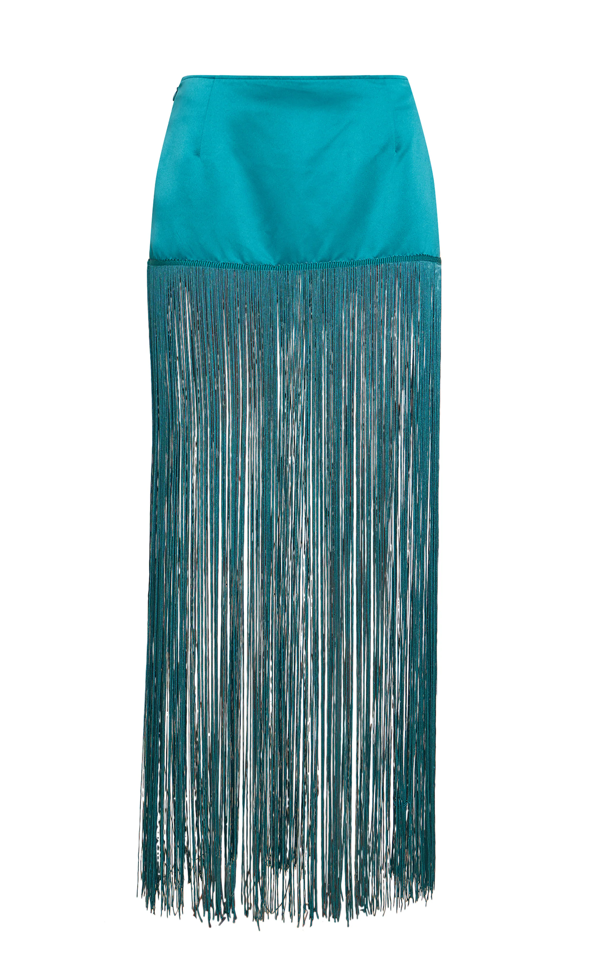 Teal Satin Extreme Tassel Trim Mini Skirt
