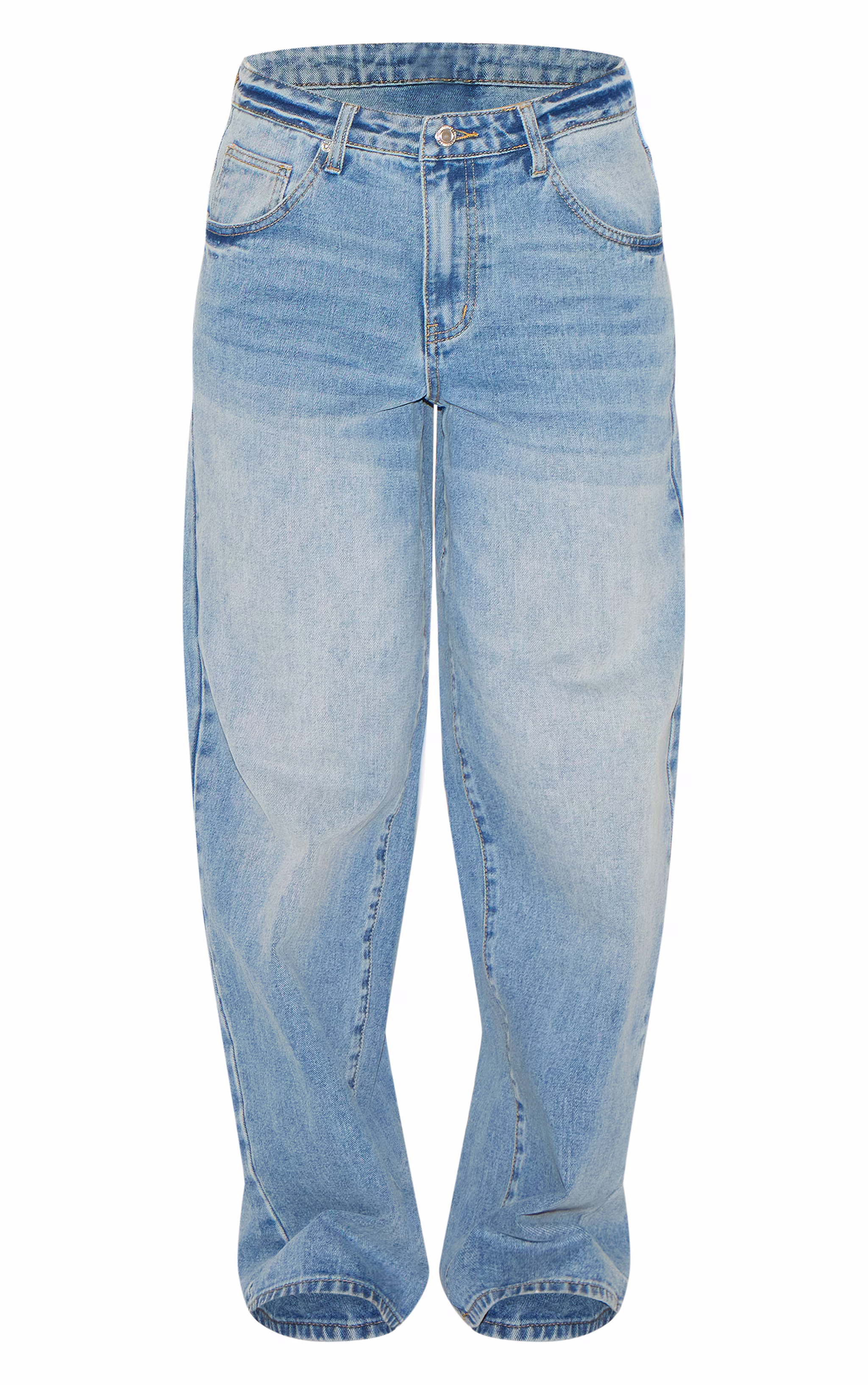 Mid Blue Wash Low Rise Wide Leg Jeans