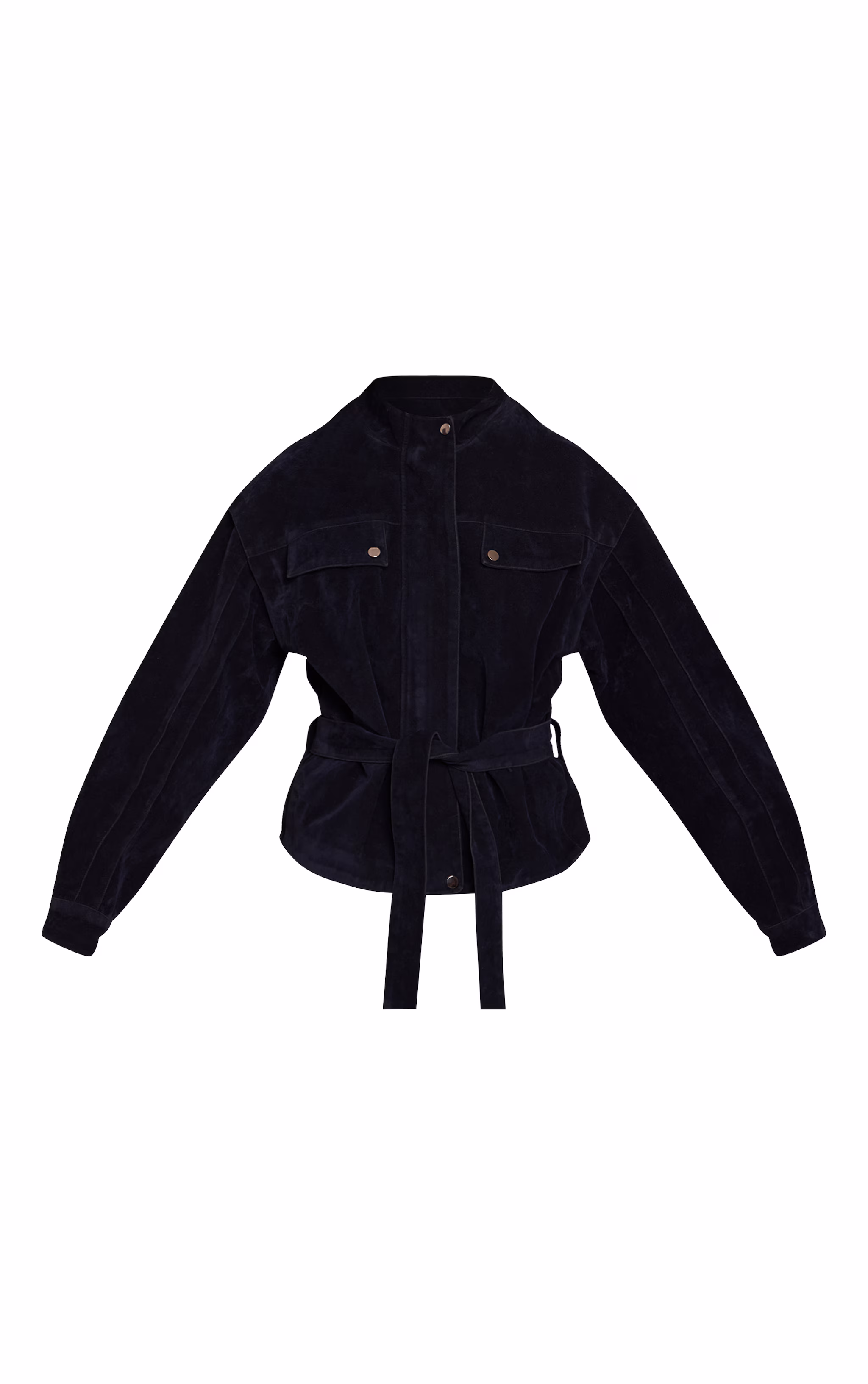 Navy Faux Suede Belted Drop Waist Jacket
