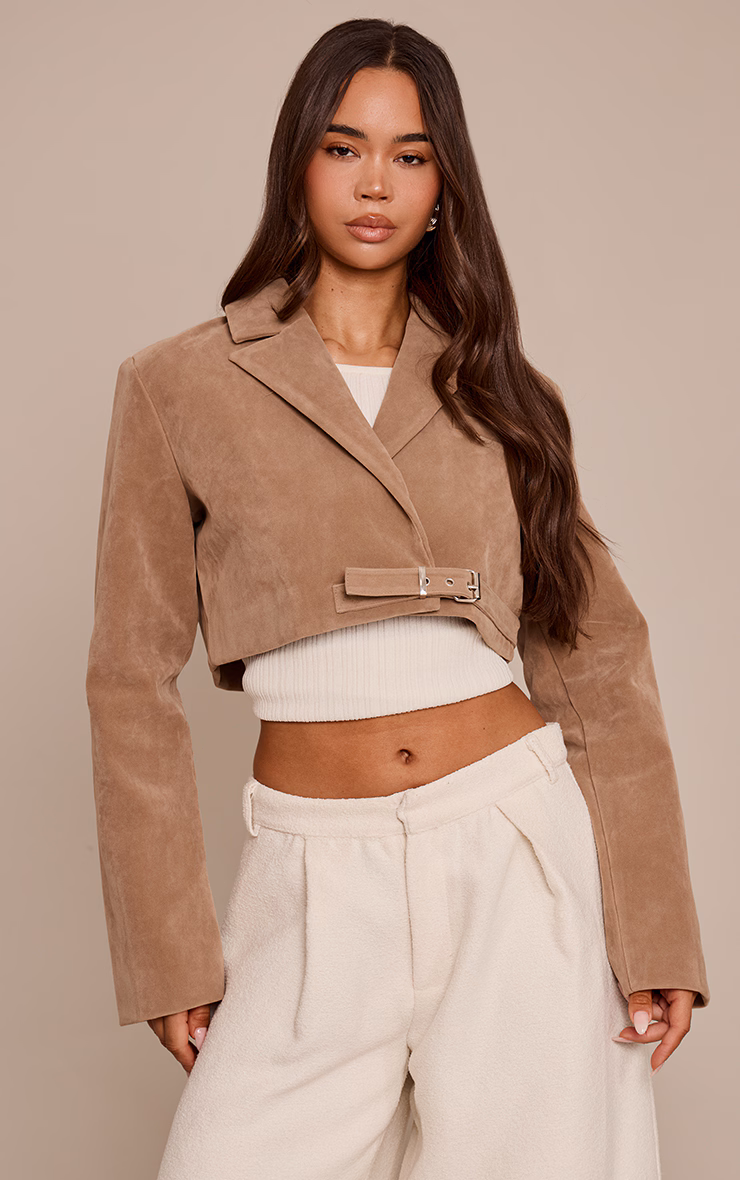 Sand Faux Suede Extreme Cropped Blazer