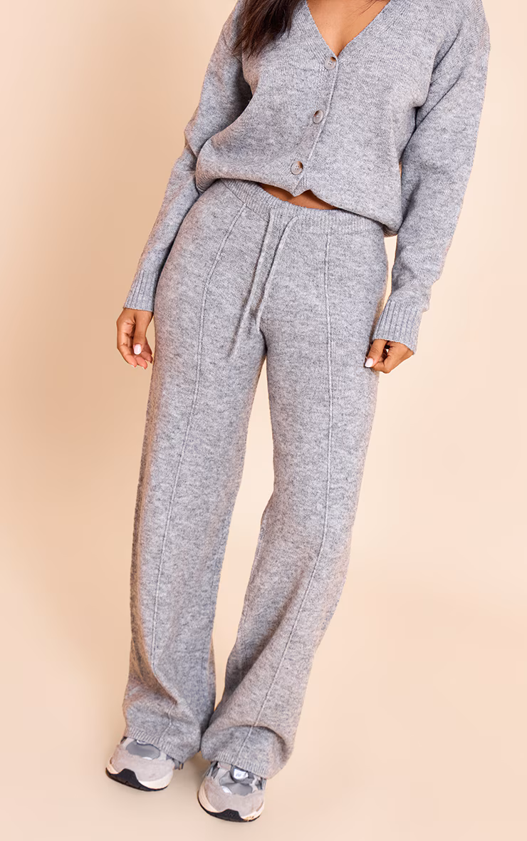 Petite Grey Marl Drawstring Knitted Pants