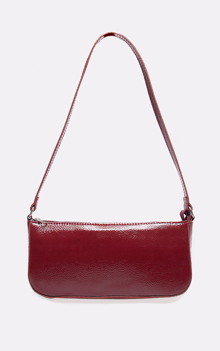 Burgundy Crinkle Patent Pu Zip Shoulder Bag