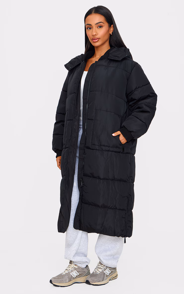 Petite Black Longline Puffer Coat