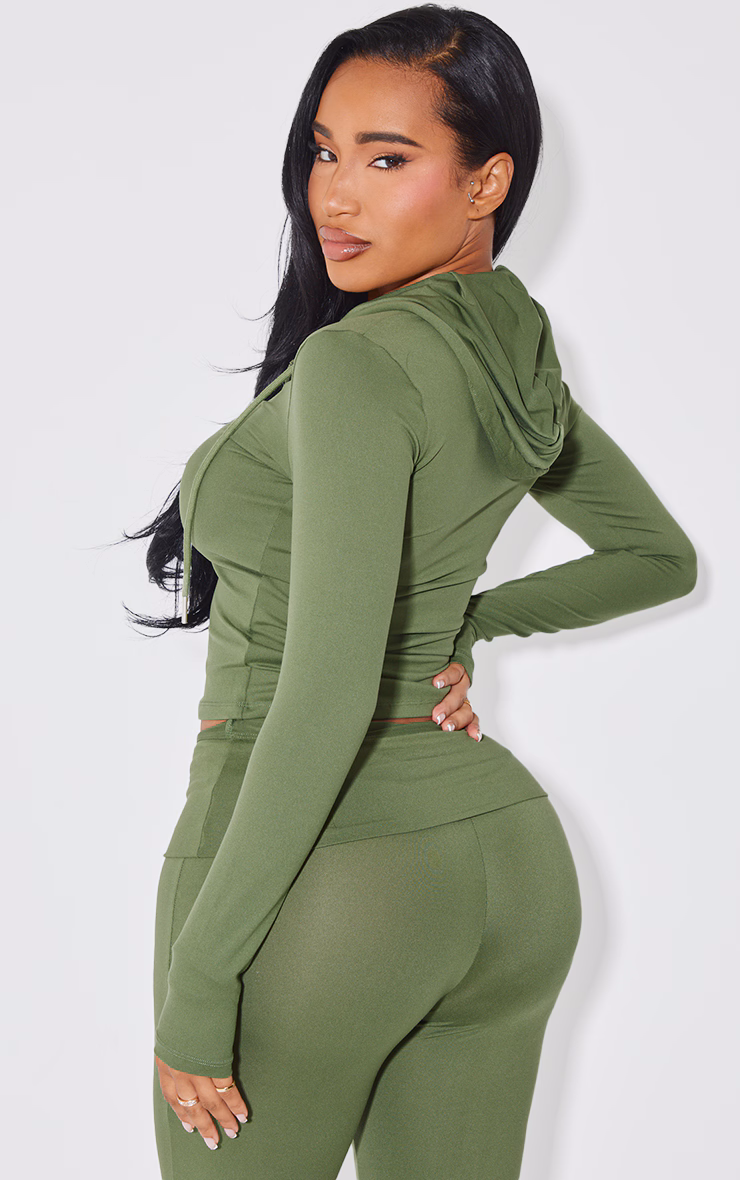 Shape Khaki Sculpted Zip Through Hoodie