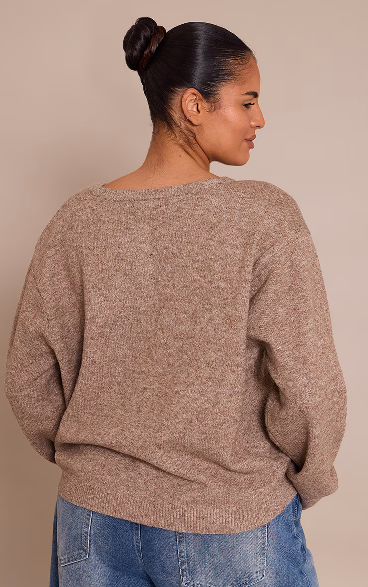 Plus Taupe Knit Button Through Cardigan
