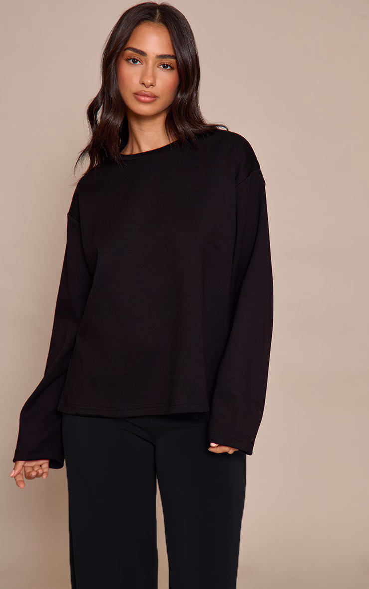 Petite Black Modal Oversized Long Sleeved T-shirt