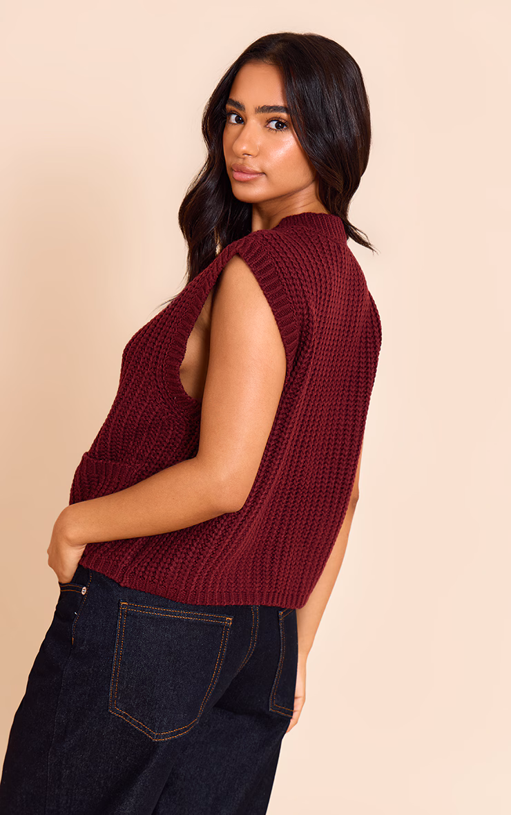 Petite Burgundy Button Detail Knitted Vest