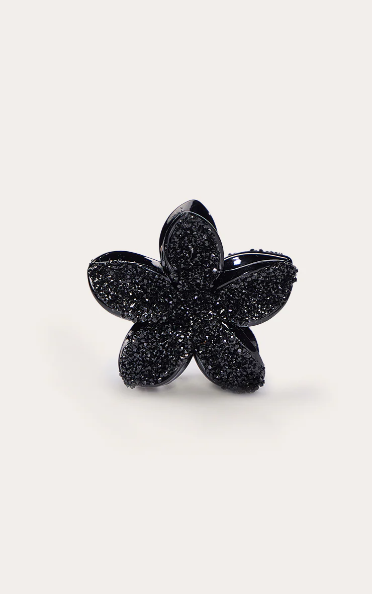 Black Crystal Lily Flower Hair Clip