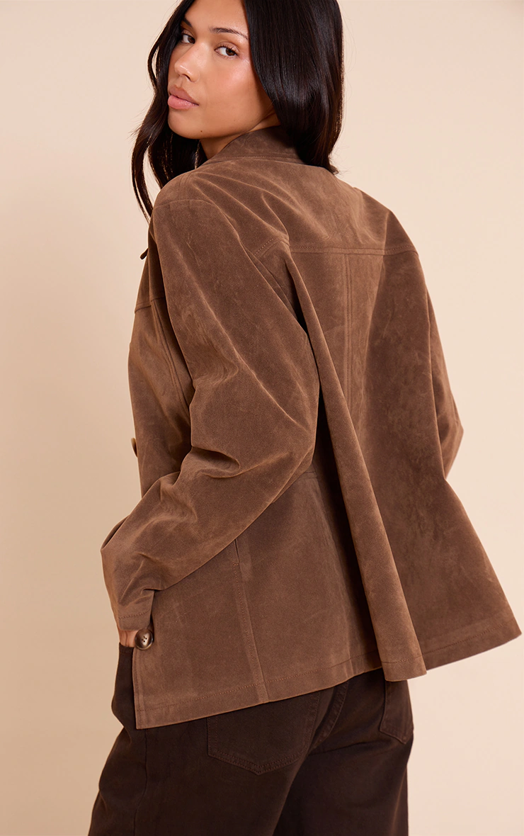 Mocha Suede Button Detail Jacket