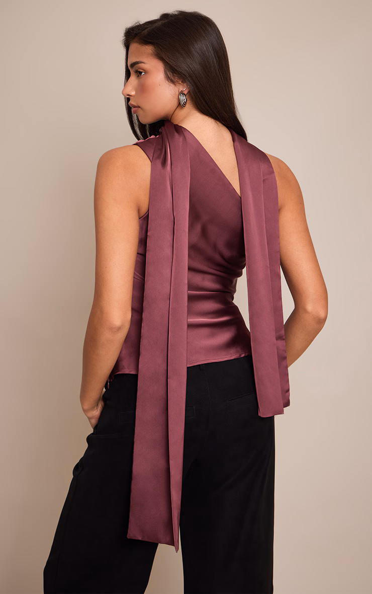 Plum Asymmetric Scarf Detail Top