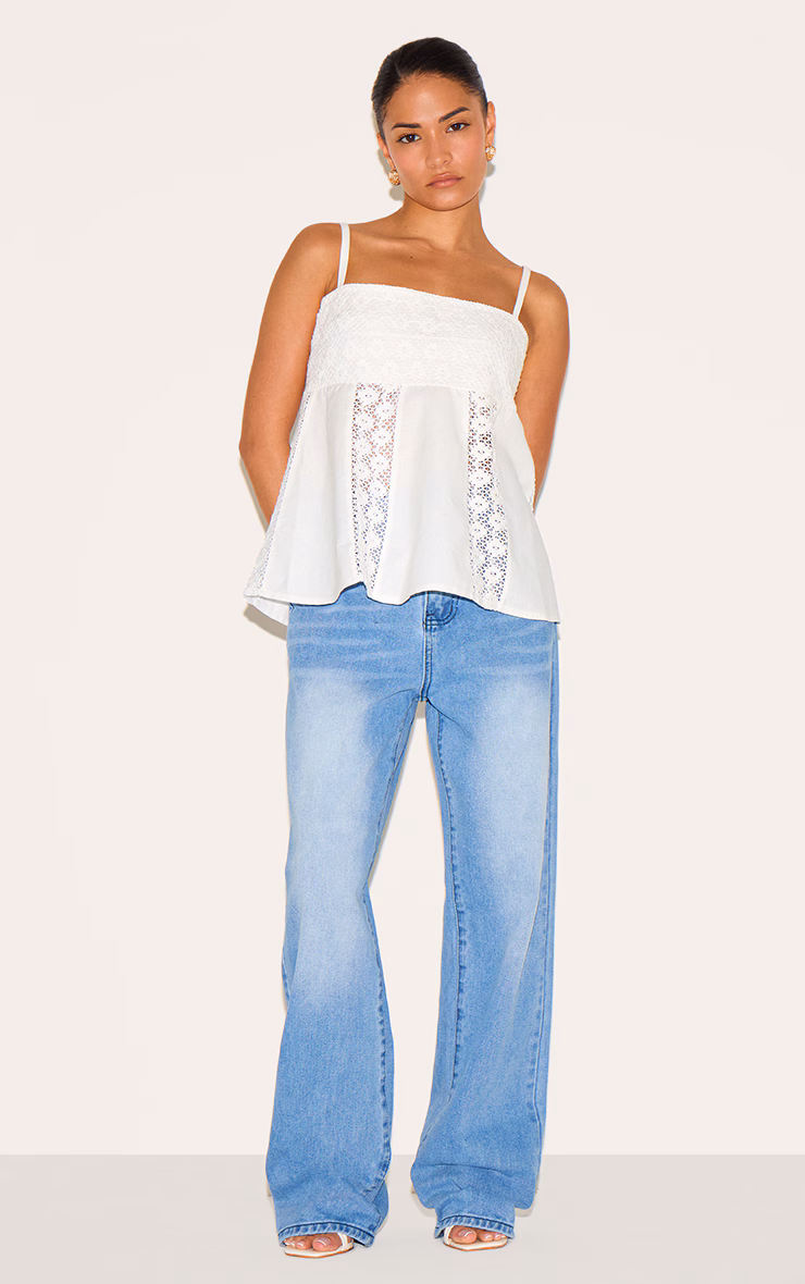 Petite Blue Denim Mid Rise Invisible Waistband Wide Leg Jeans