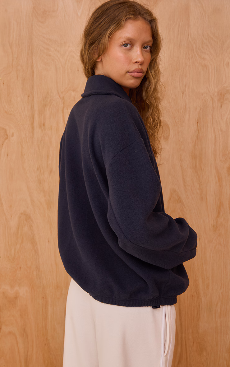 Navy Binding Zip Up Fleece