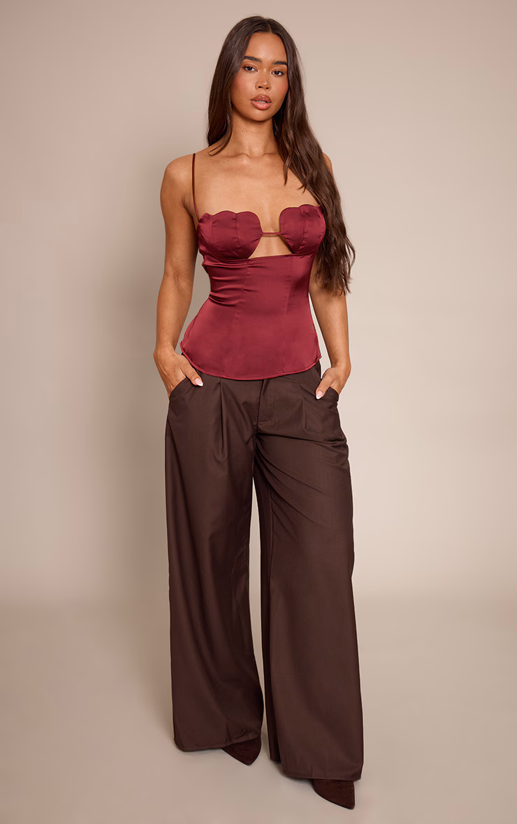 Plum Satin Bust Detail Strappy Cami