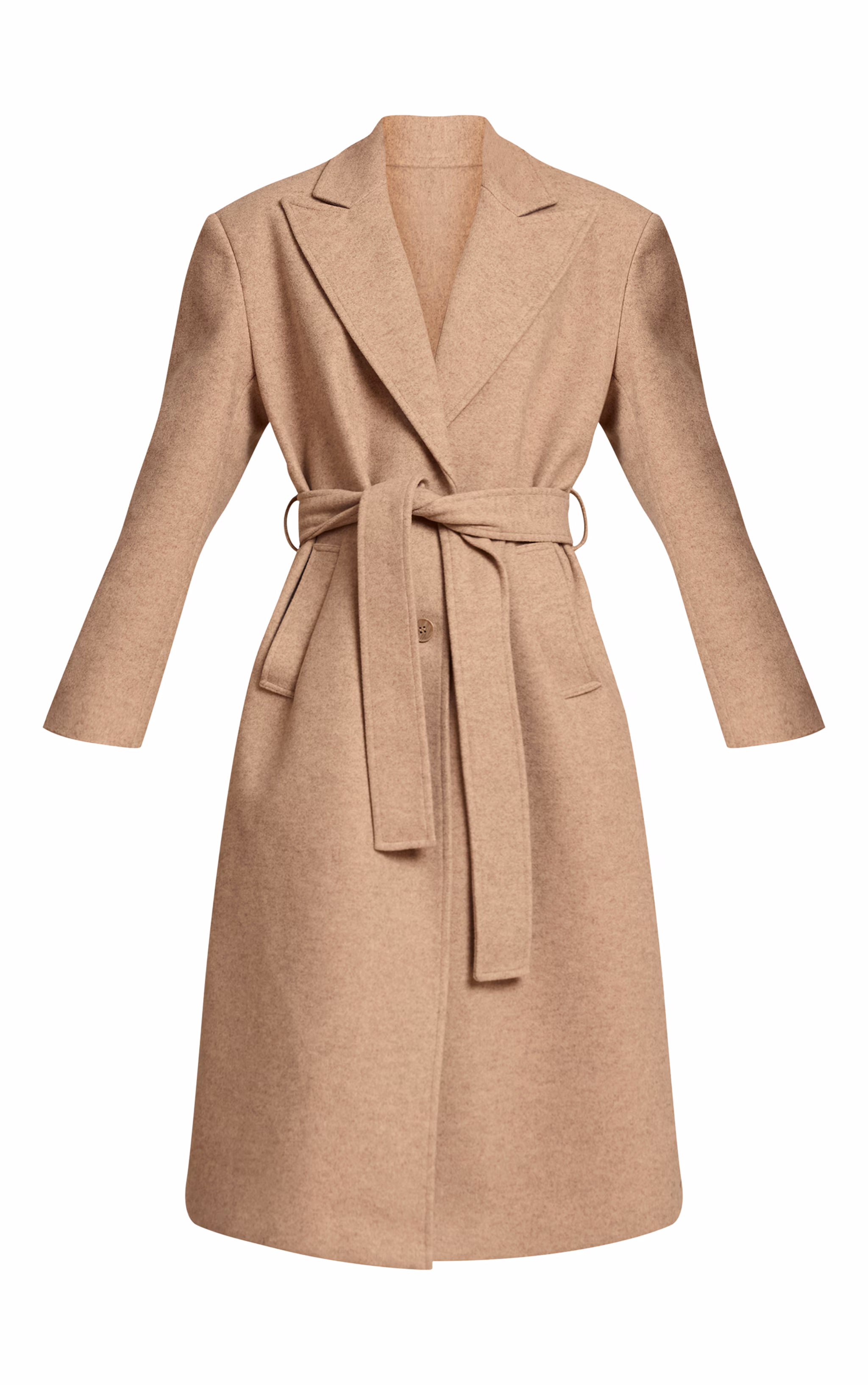 Oat Single Breasted Self Tie Wool Look Maxi Coat