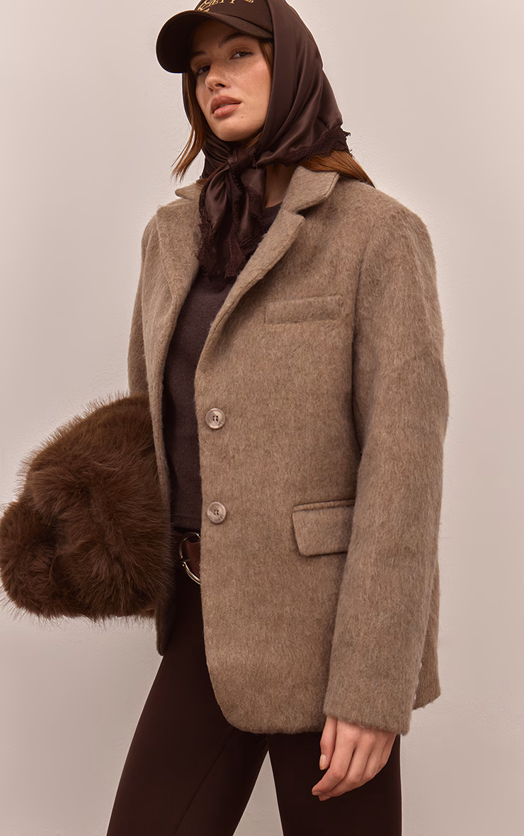 Mink Brushed Wool Look Oversized Blazer