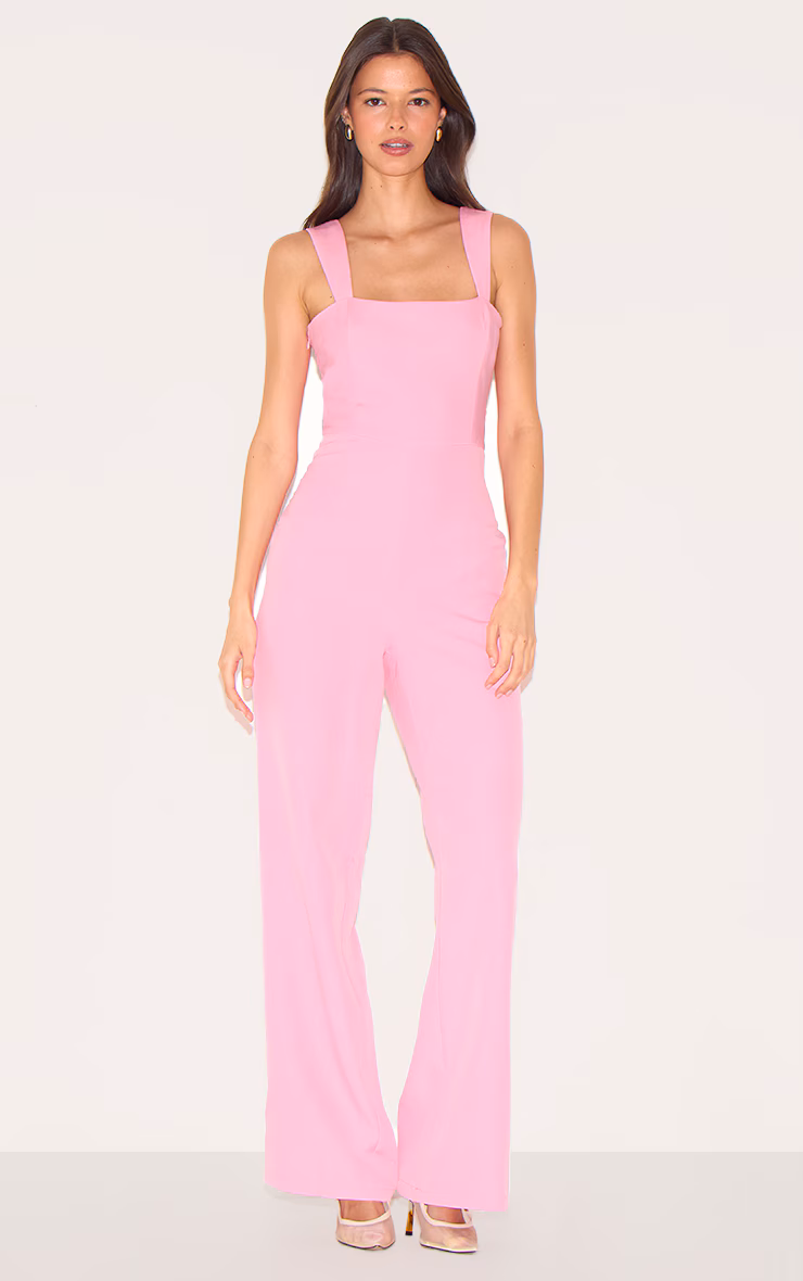 Pink Woven Cut Out Bow Detail Jumpsuit