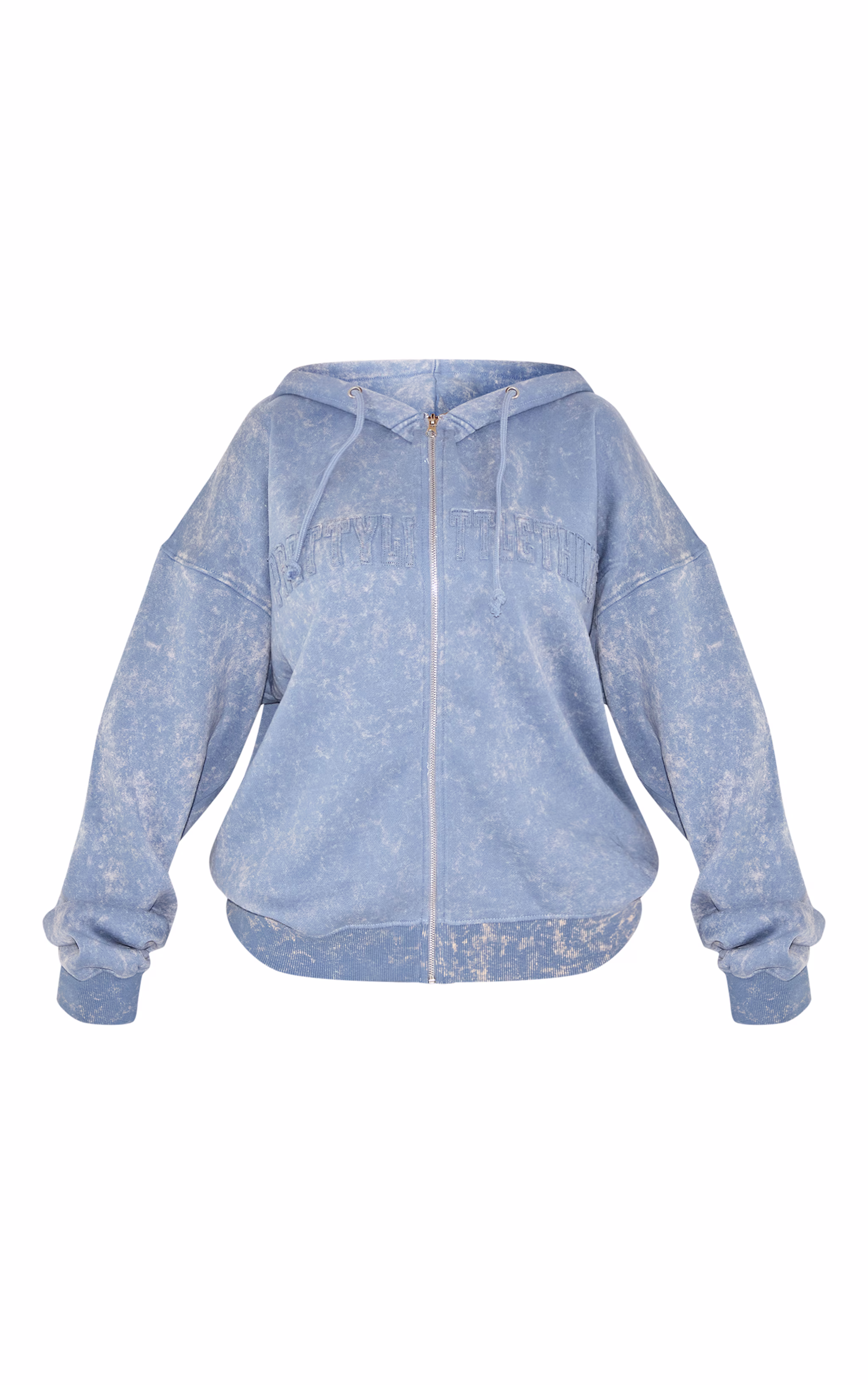 PRETTYLITTLETHING Shape Petrol Blue Embroidery Washed Zip Through Hoodie