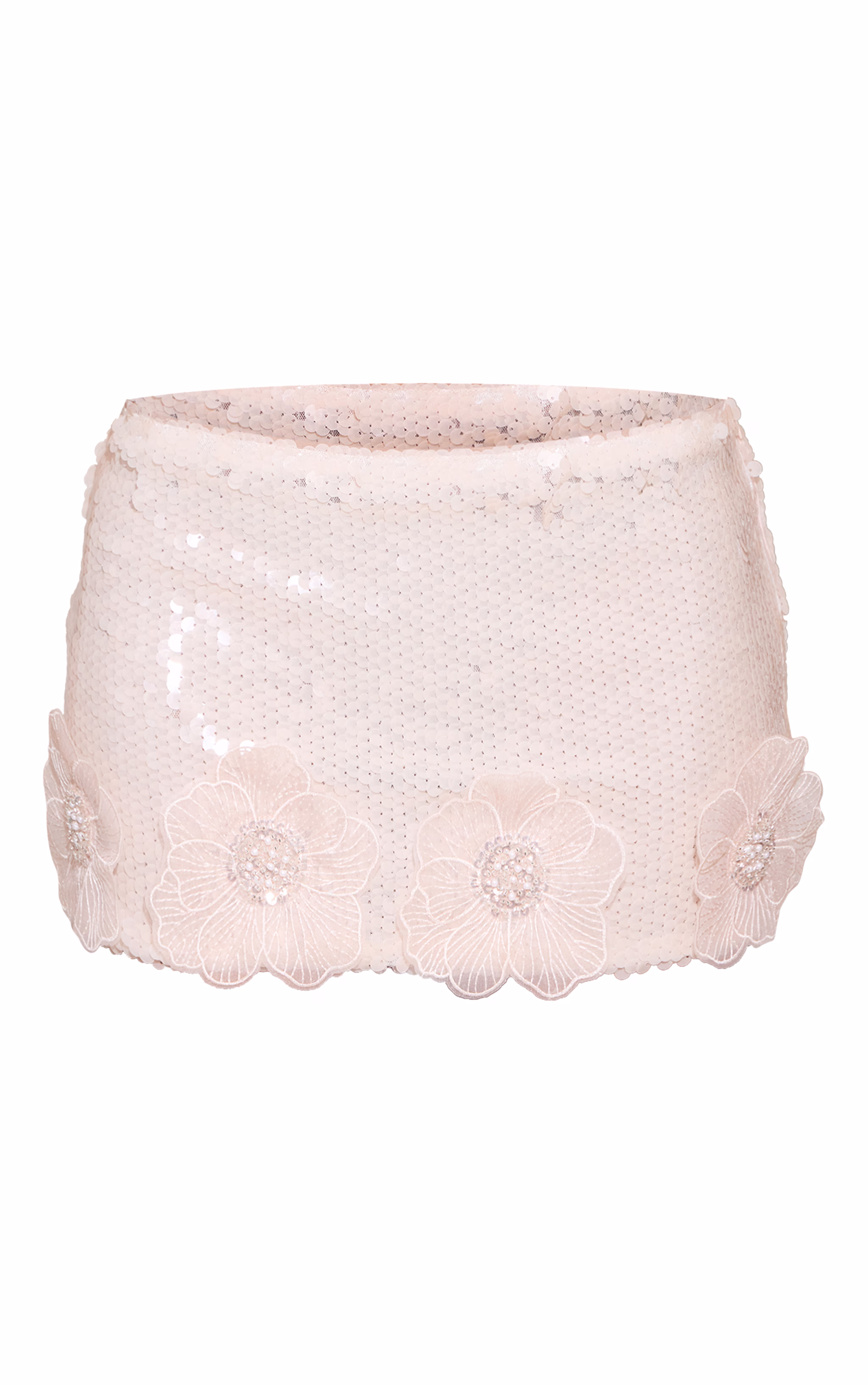 Nude Sequin Flower Embroidery Mini Skirt