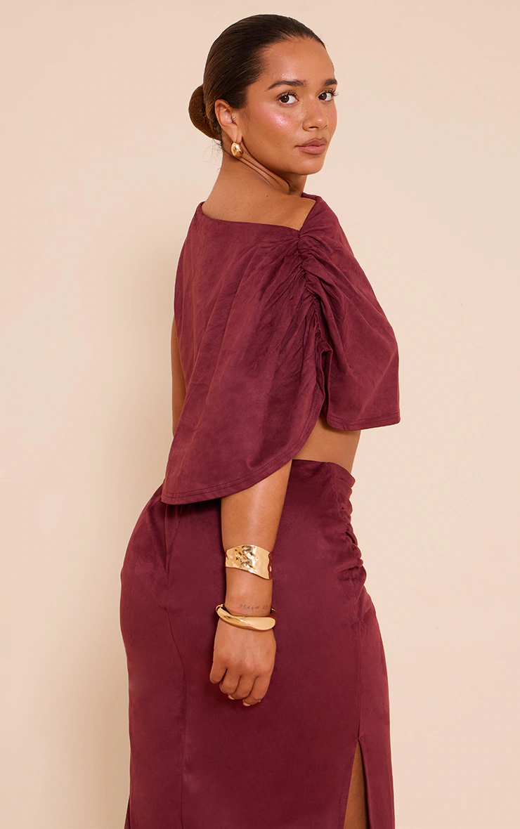 Shape Wine Faux Suede Cowl Drape Top