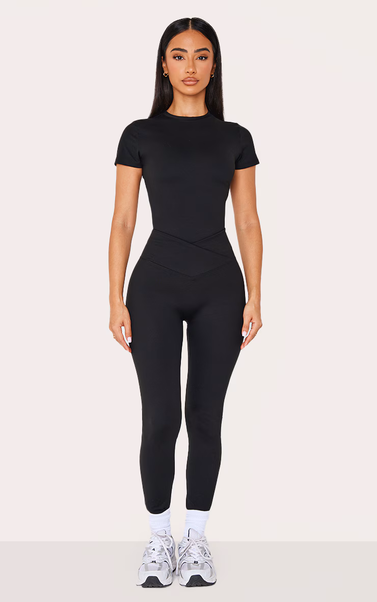 Petite Black Sculpt Wrap Waist Gym Leggings