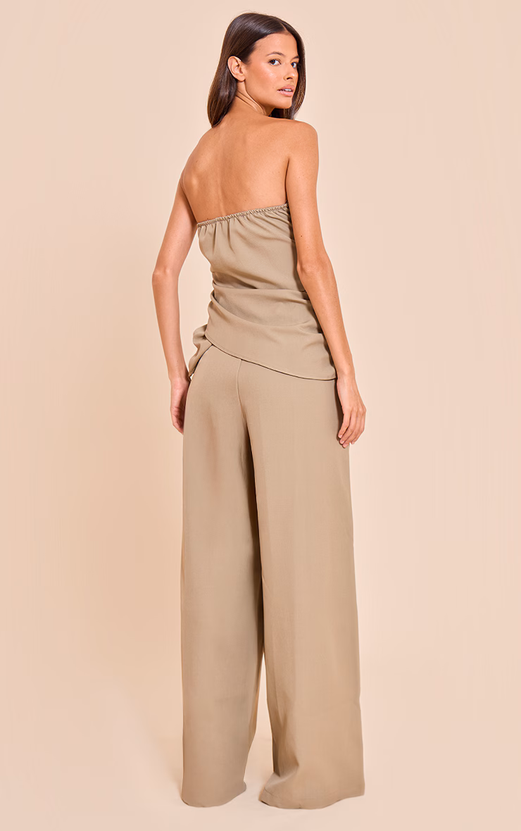 Light Khaki Woven Bandeau Draped Wide Leg Jumpsuit