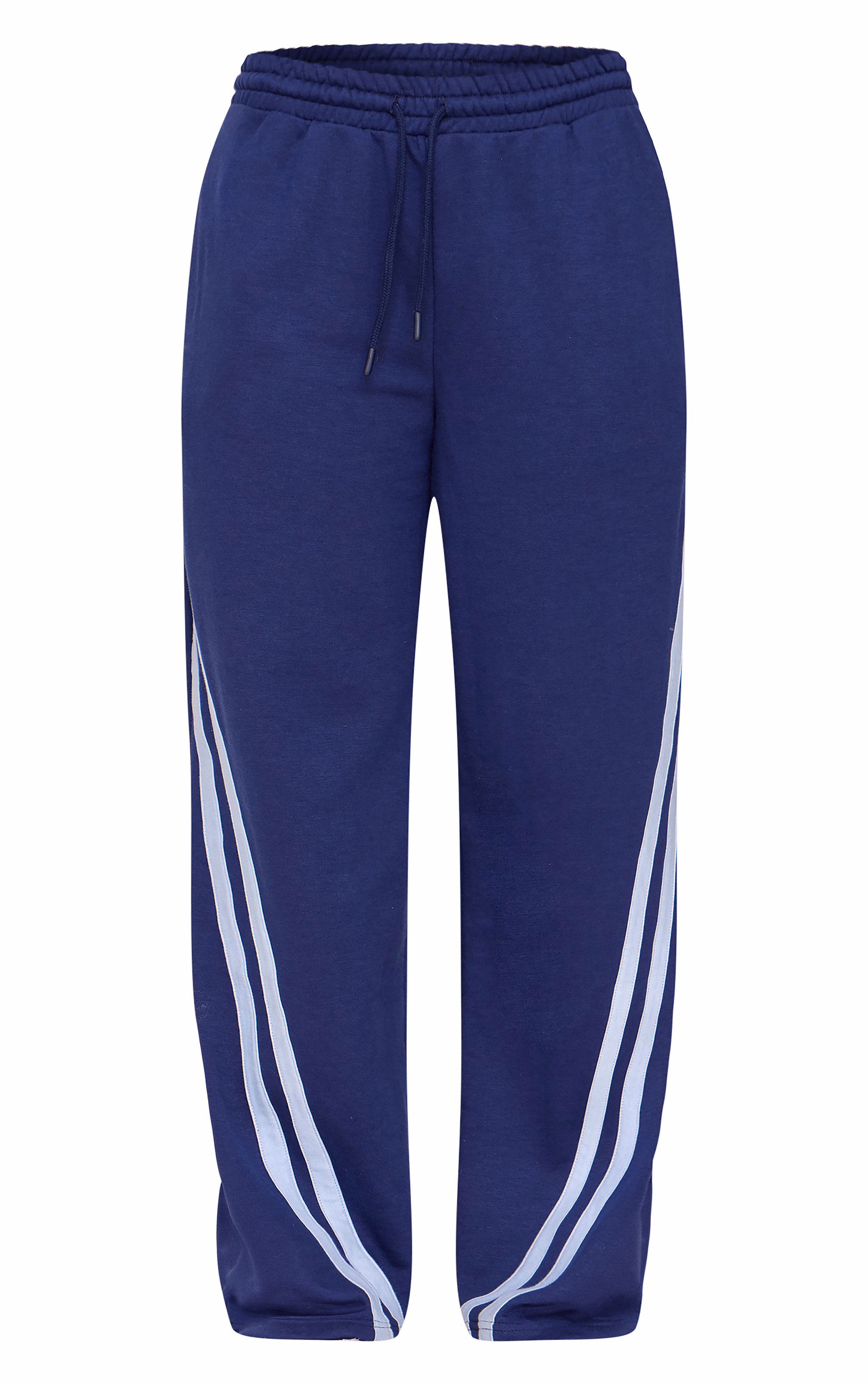 Navy Contrast Striped Wide Leg Sweatpants