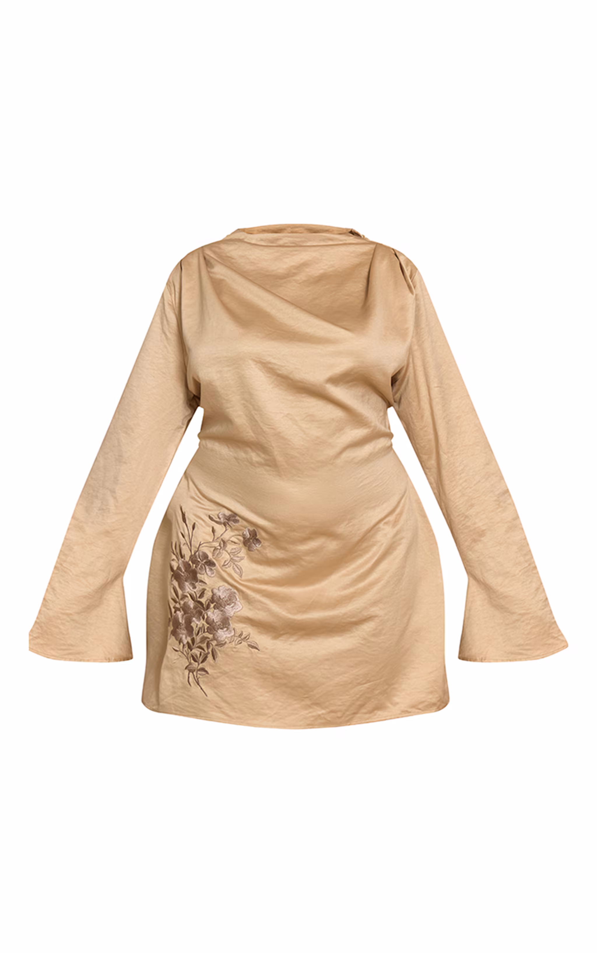 PLT Label Plus Stone Satin Embroidered Cowl Back Bodycon Dress