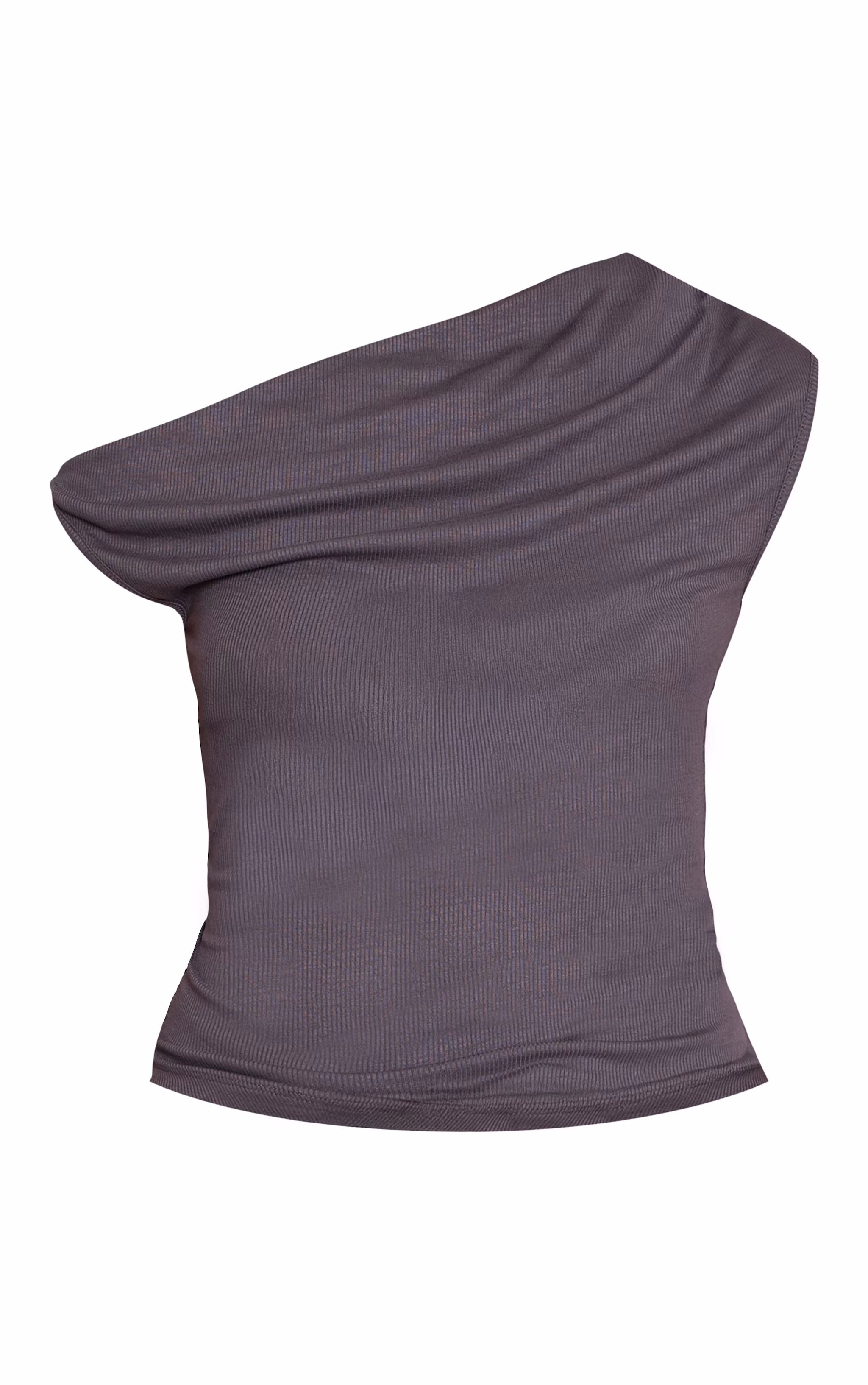 Charcoal Soft Rib Asymmetric Drape Detail Sleeveless Top