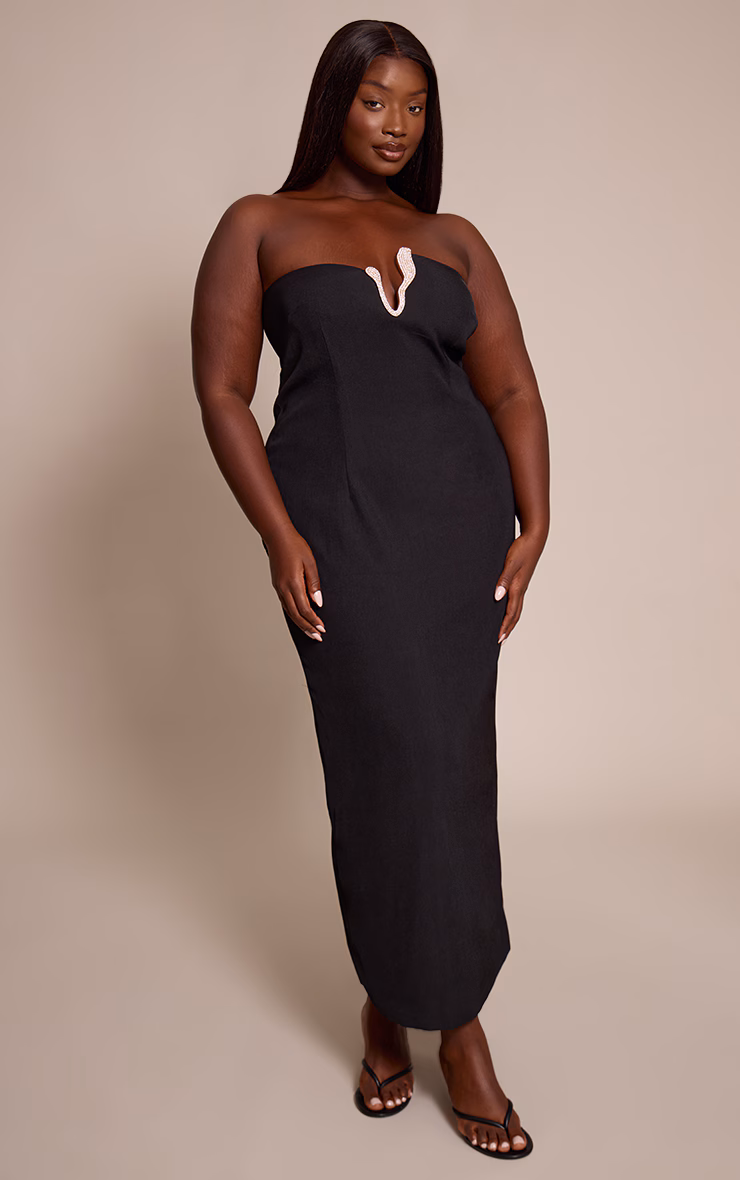Plus Black Trim Detail Bandeau Bodycon Maxi Dress