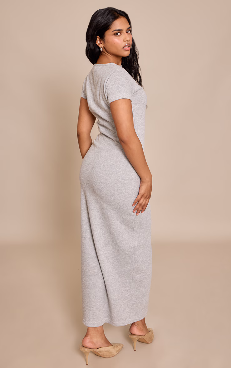 Petite Grey Soft Brushed Short Sleeve Maxi Dress