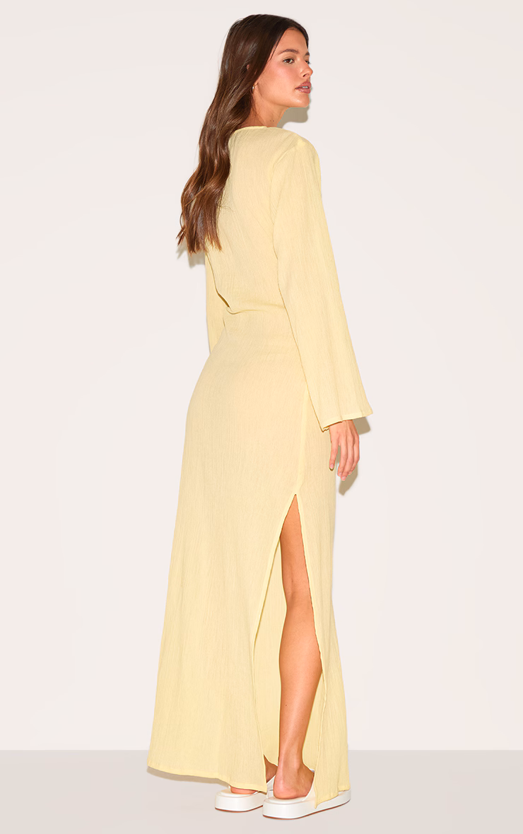 Lemon Textured Long Sleeve Maxi Dress