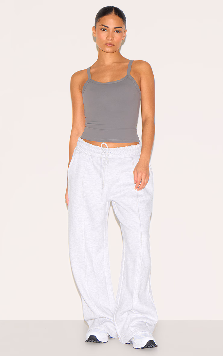 Petite Ash Grey Wide Leg Seam Detail Sweatpants