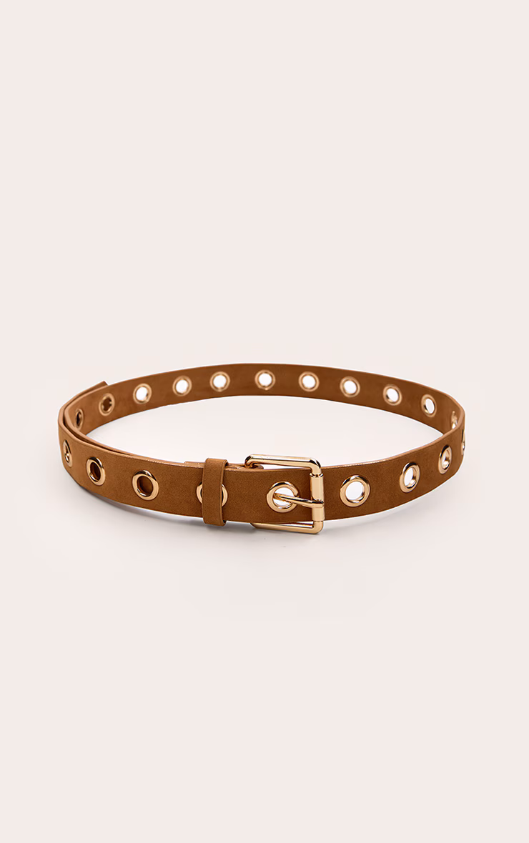 Tan Faux Suede Gold Eyelet Detail Belt