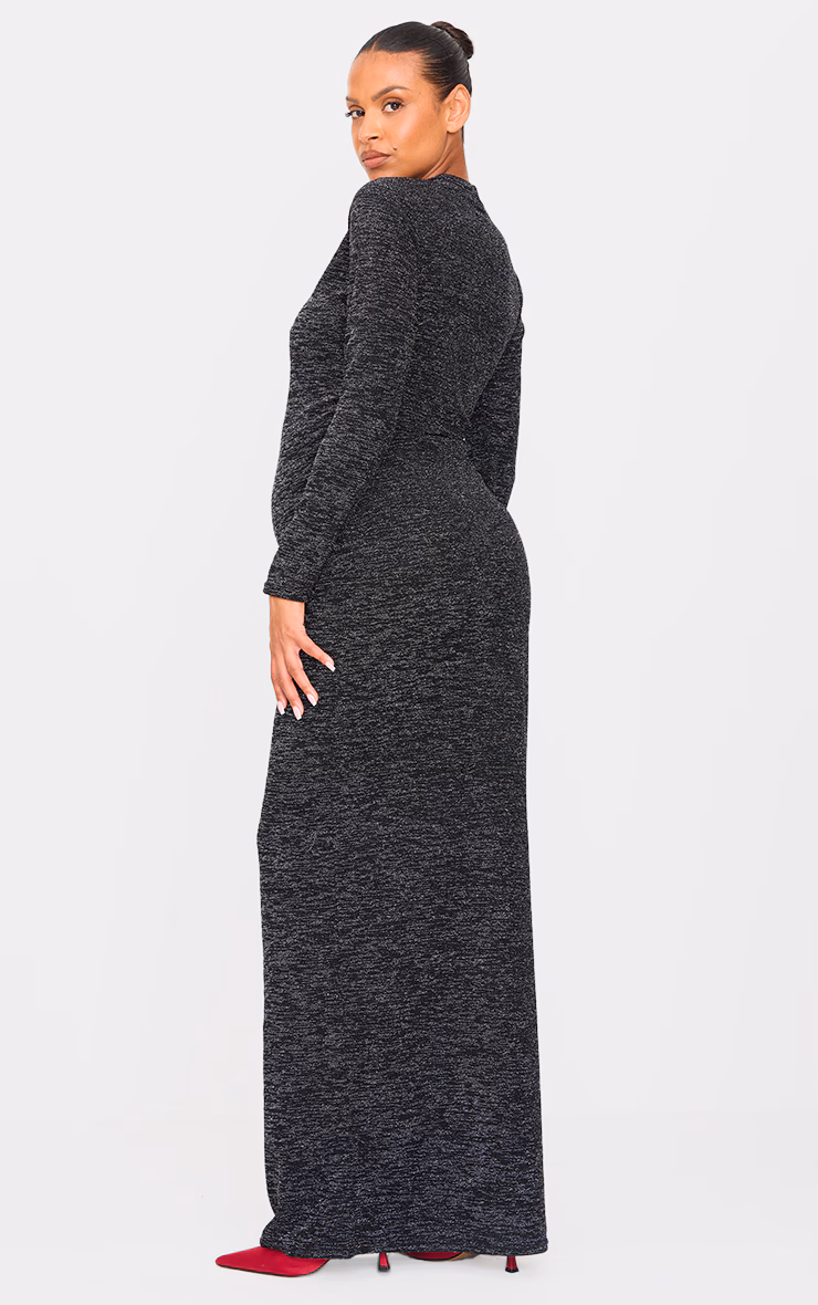 Maternity Black Glitter Long Sleeve Maxi Dress