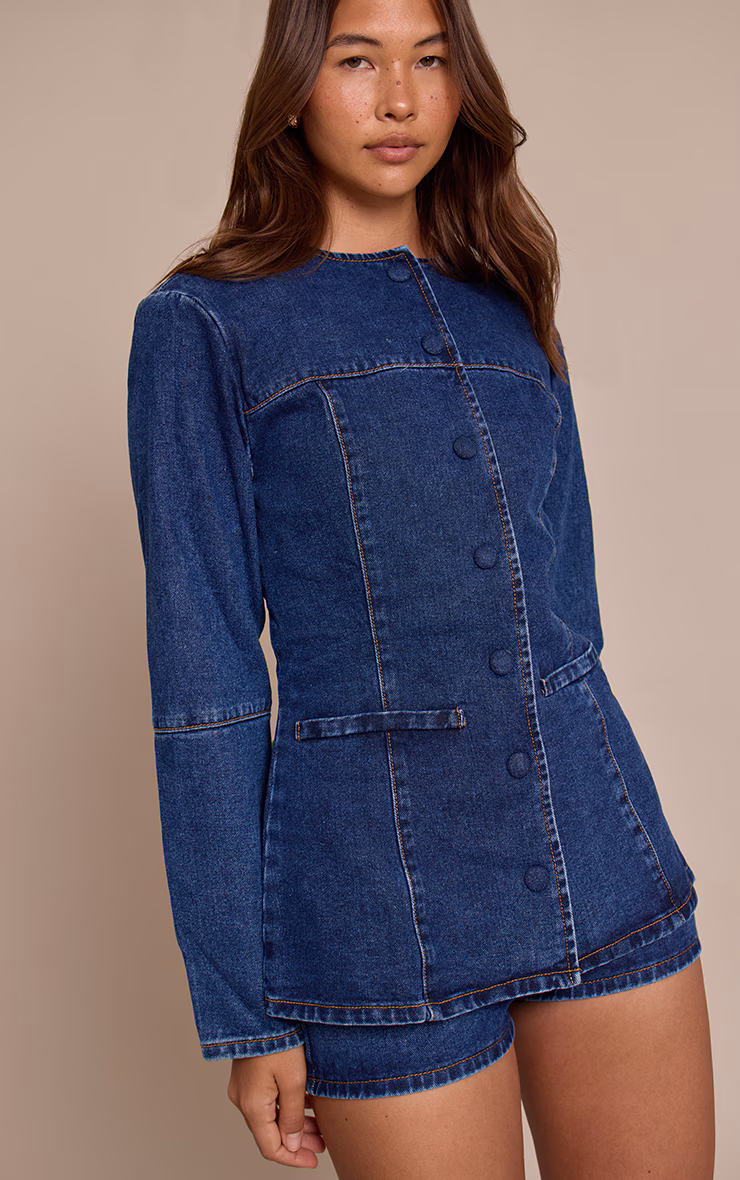 Mid Blue High Waist Denim Shorts