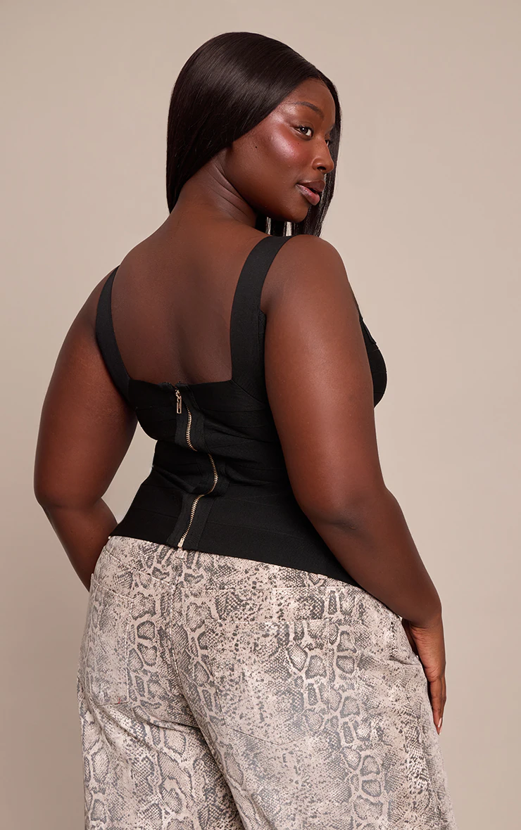 Plus Black Bandage Square Neck Corset