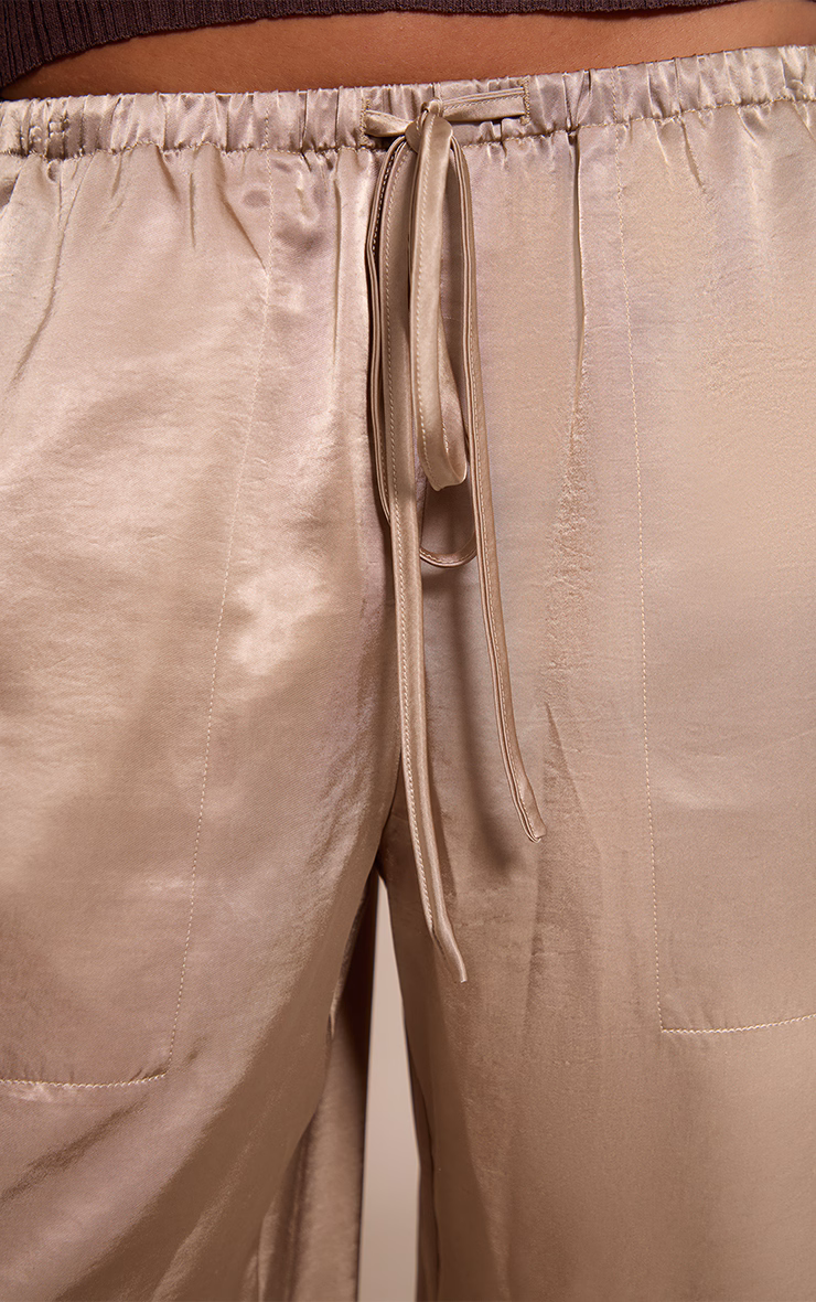 Mushroom Crinkle Satin Slouchy Drawstring Pants