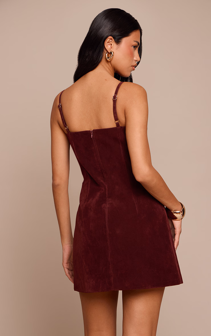 Plum Suede Corset Detail Mini Shift Dress