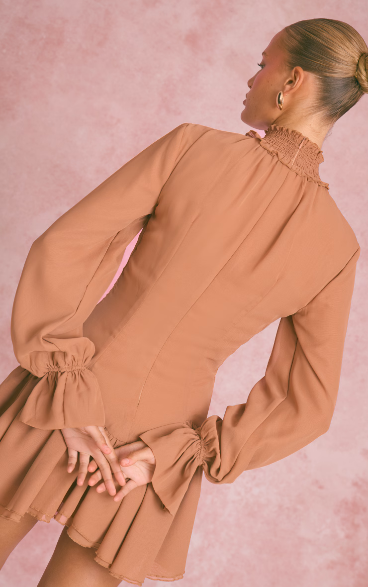 Peach Chiffon Frill Hem Shift Dress