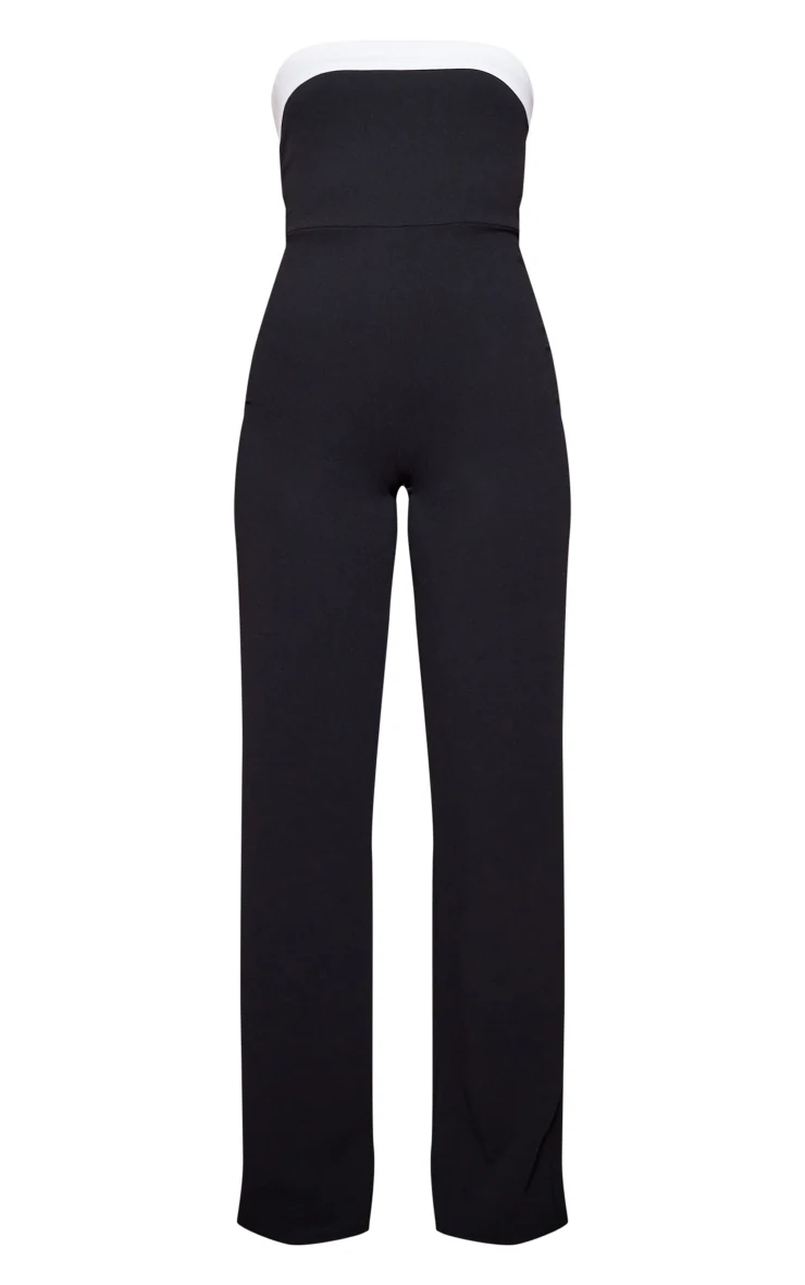 Black Crepe Contrast Fold Over Detail Wide Leg Jumpsuit
