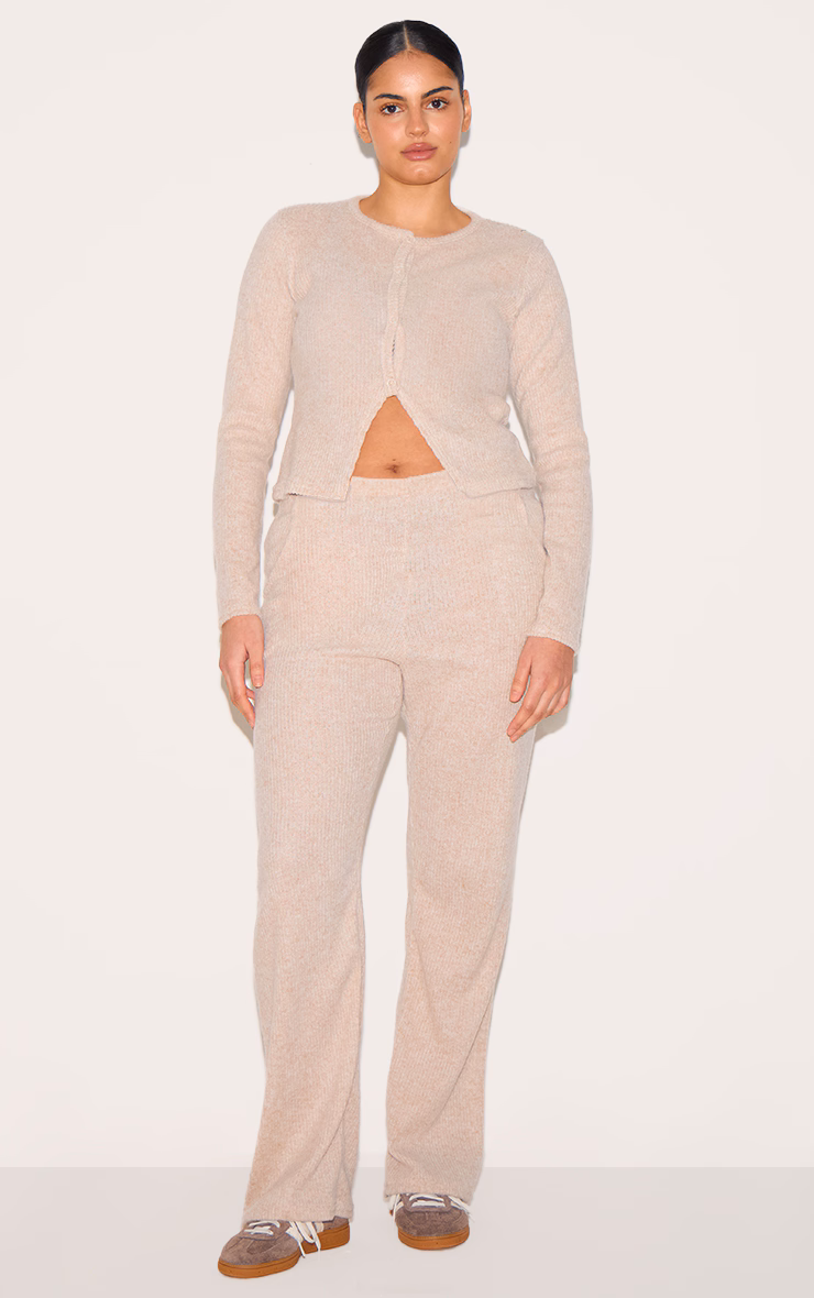 Plus Stone Brushed Rib Wide Leg Pants