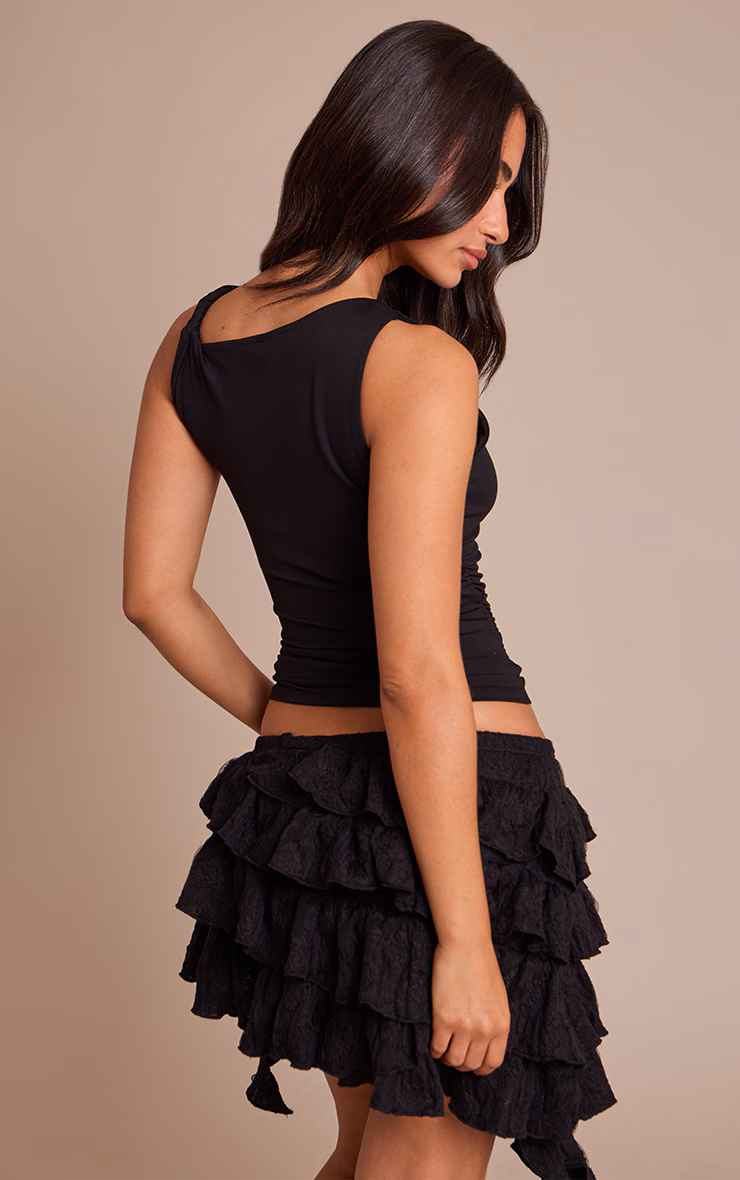 Petite Black Soft Touch Twist Detail Ruched Top