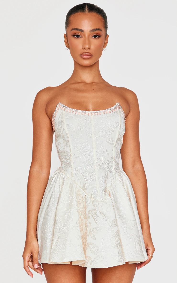 Petite Cream Embellished Bandeau Micro Mini Dress