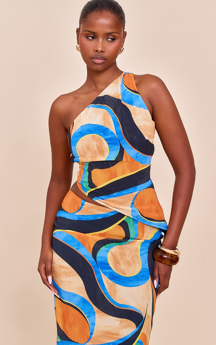 Multi Abstract Print Chiffon Asymmetric Tops